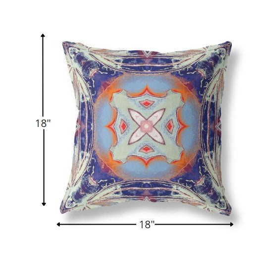 18” Indigo Orange Geo Tribal Suede Throw Pillow