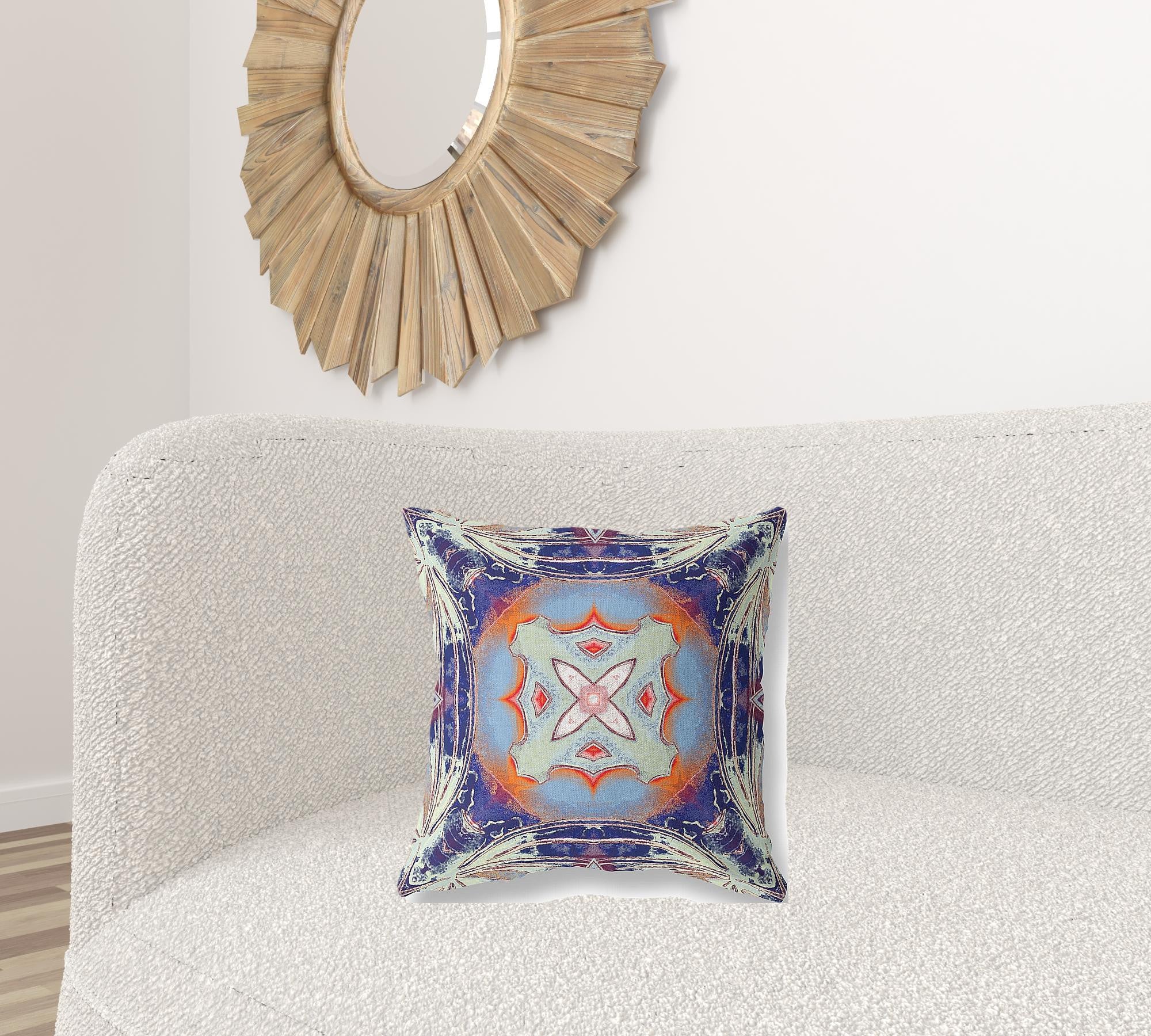 18” Indigo Orange Geo Tribal Suede Throw Pillow