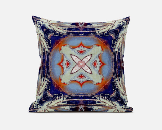 20” Indigo Orange Geo Tribal Suede Throw Pillow