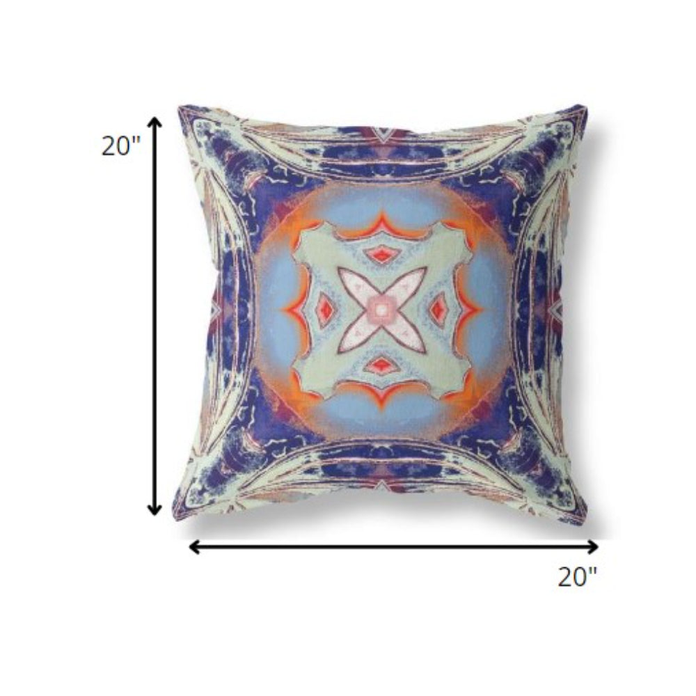 20” Indigo Orange Geo Tribal Suede Throw Pillow