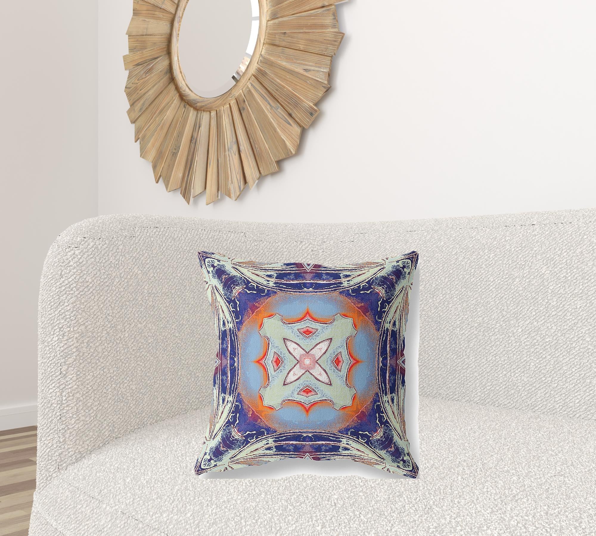 20” Indigo Orange Geo Tribal Suede Throw Pillow