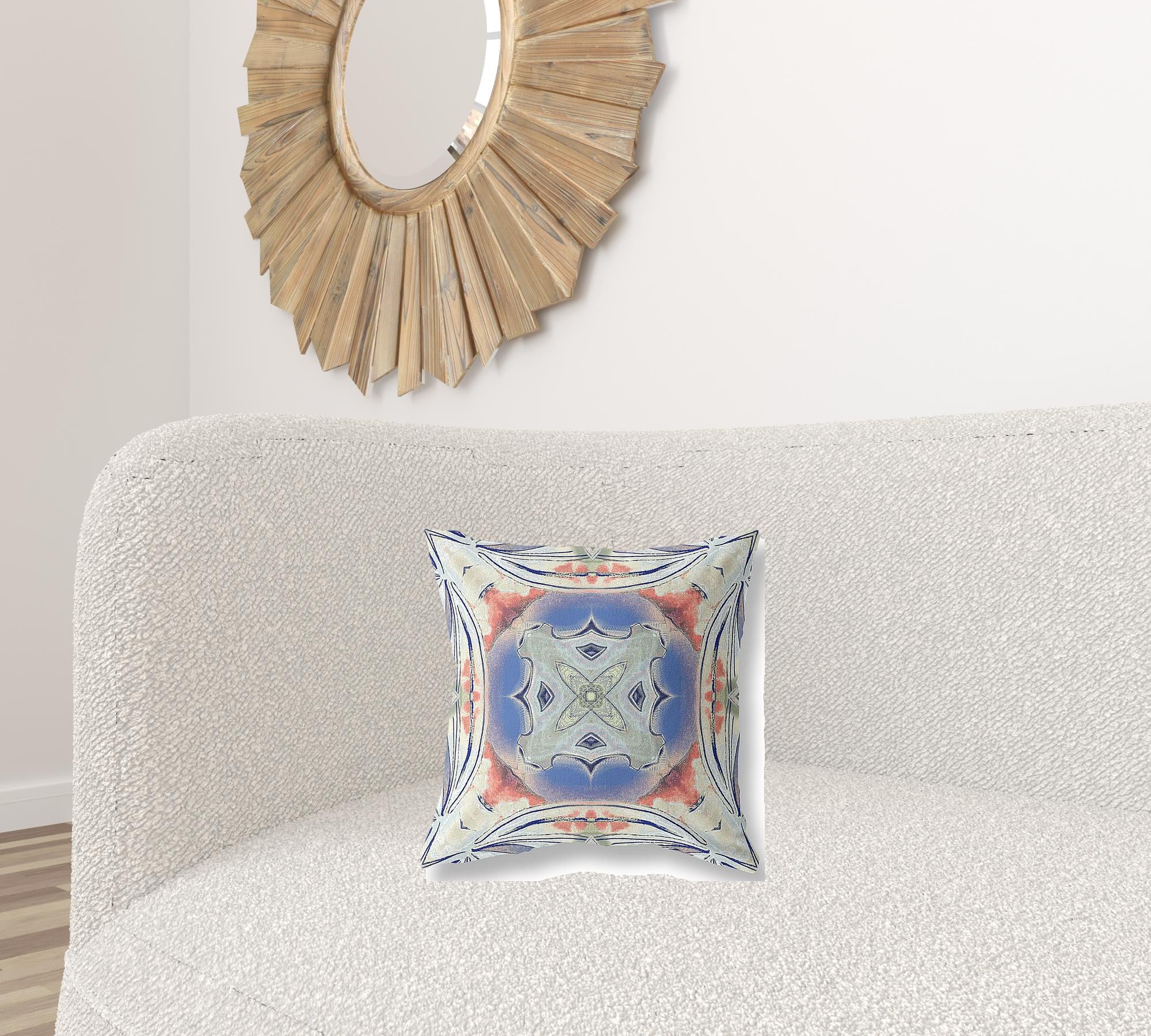 16” Cream Peach Geo Tribal Suede Throw Pillow