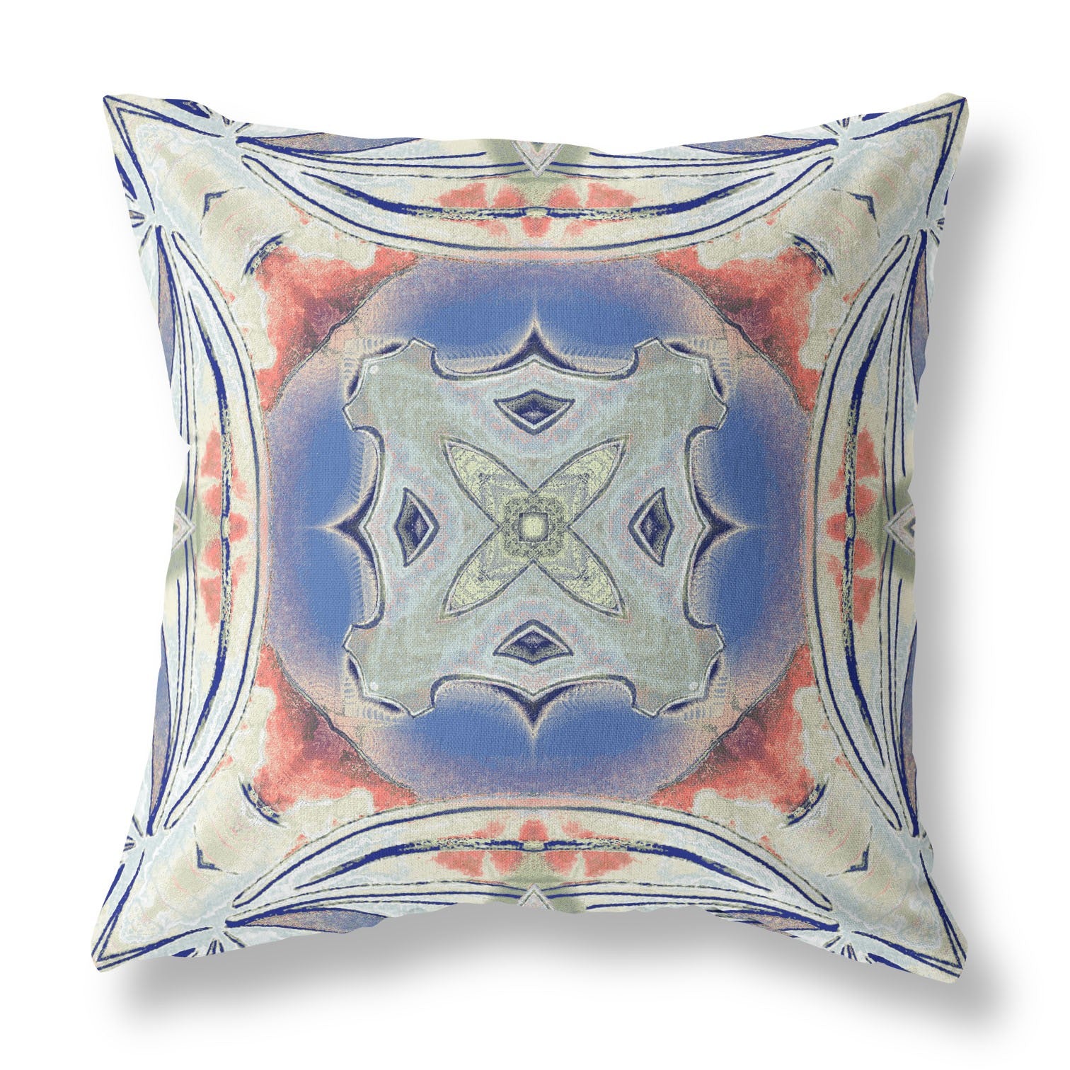 18” Cream Peach Geo Tribal Suede Throw Pillow