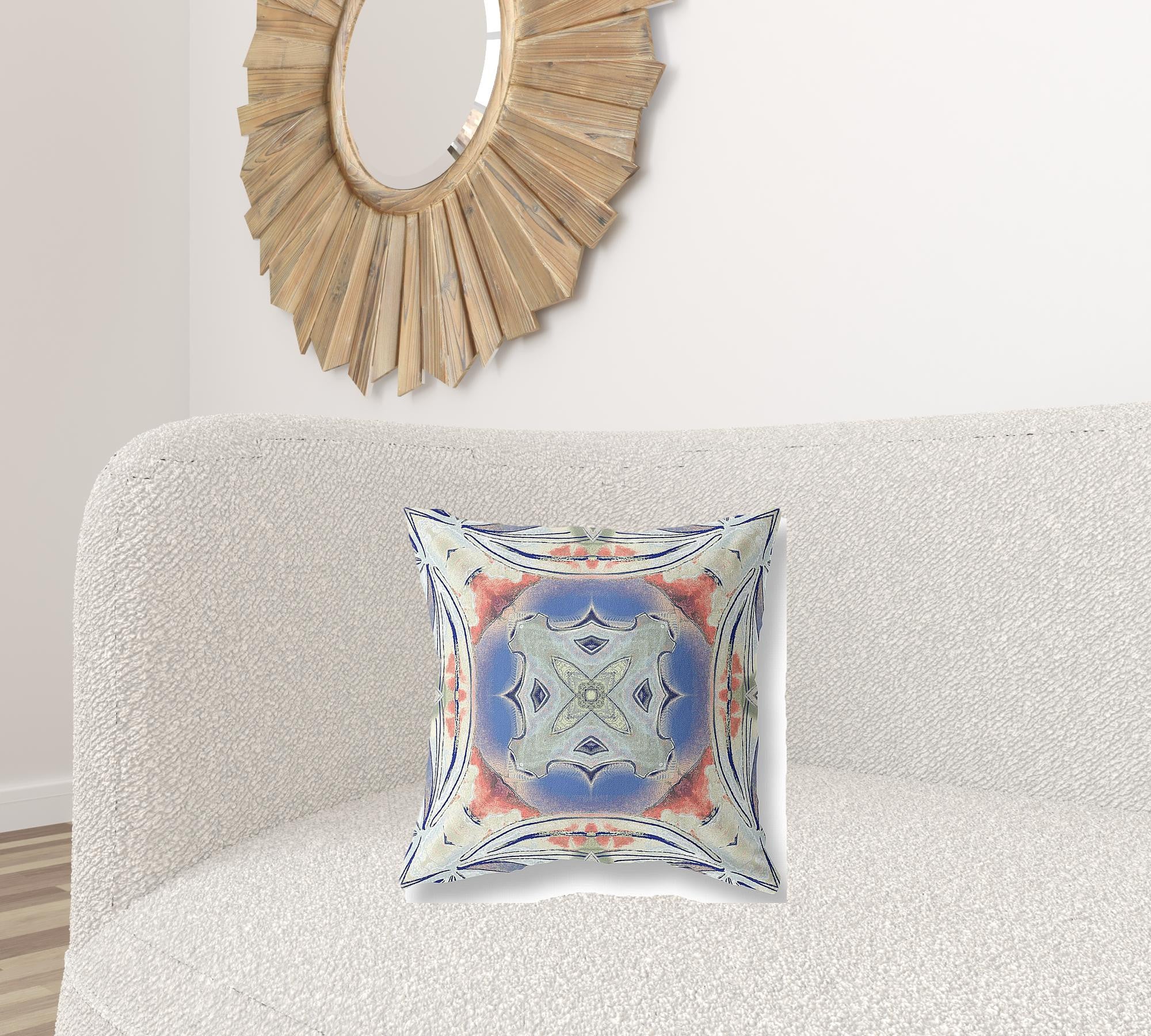 18” Cream Peach Geo Tribal Suede Throw Pillow