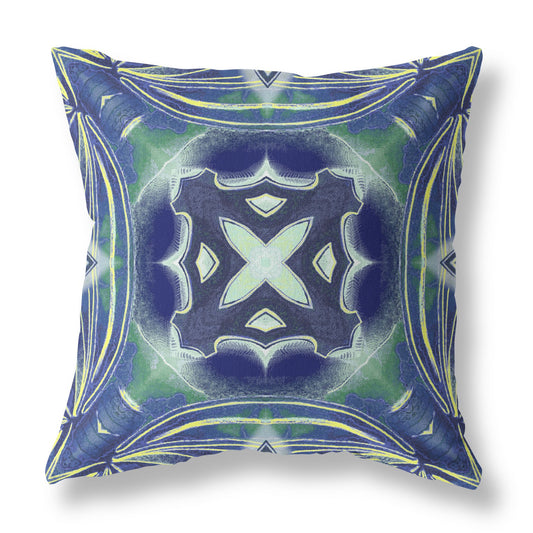 16” Evening Blue Green Geo Tribal Suede Throw Pillow