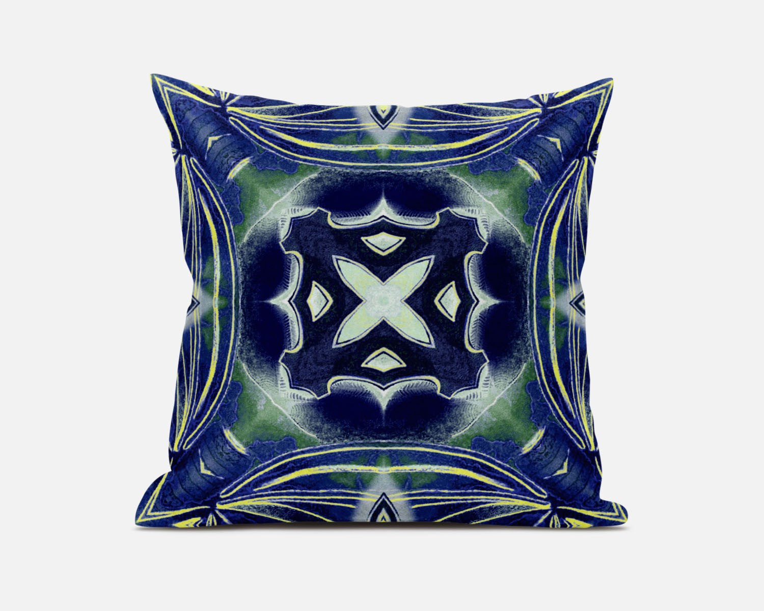 16” Evening Blue Green Geo Tribal Suede Throw Pillow