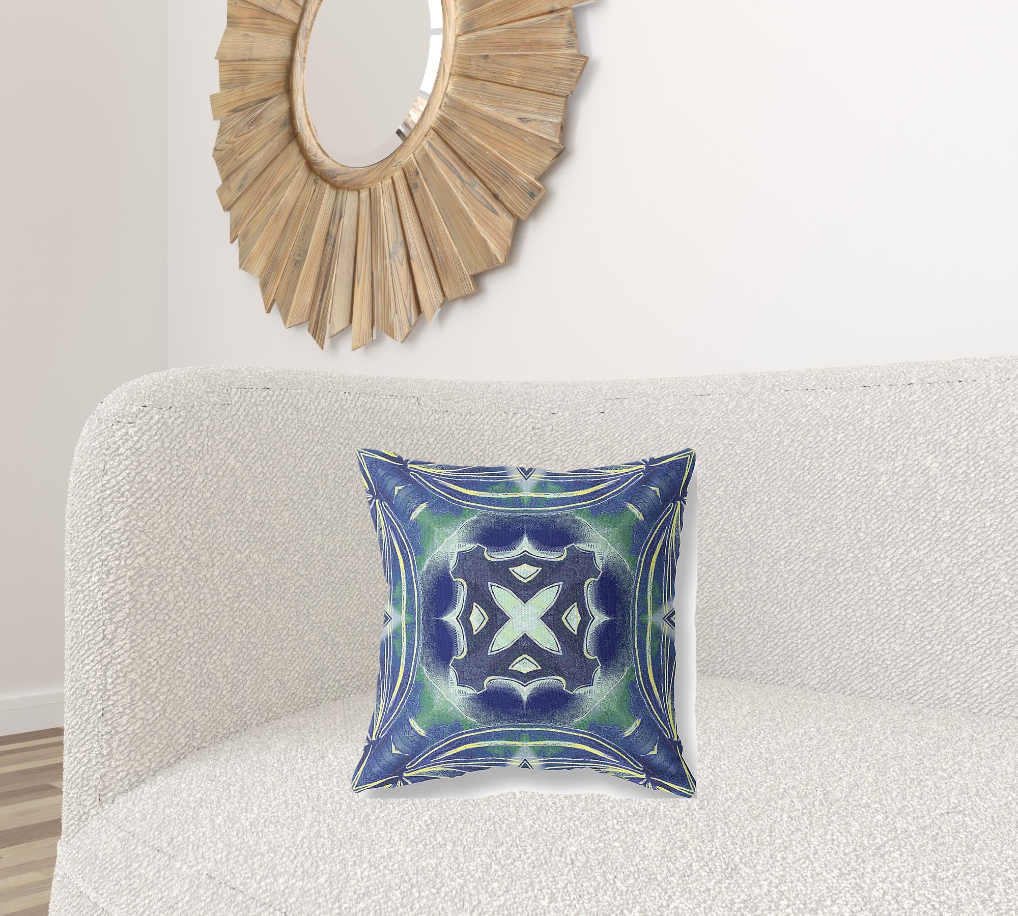 18” Evening Blue Green Geo Tribal Suede Throw Pillow