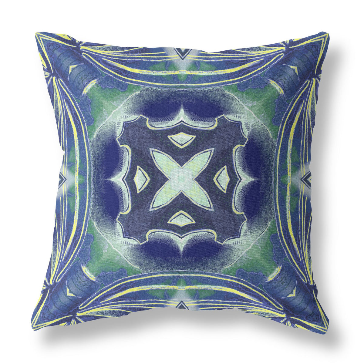 20” Evening Blue Green Geo Tribal Suede Throw Pillow