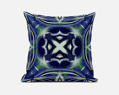 20” Evening Blue Green Geo Tribal Suede Throw Pillow