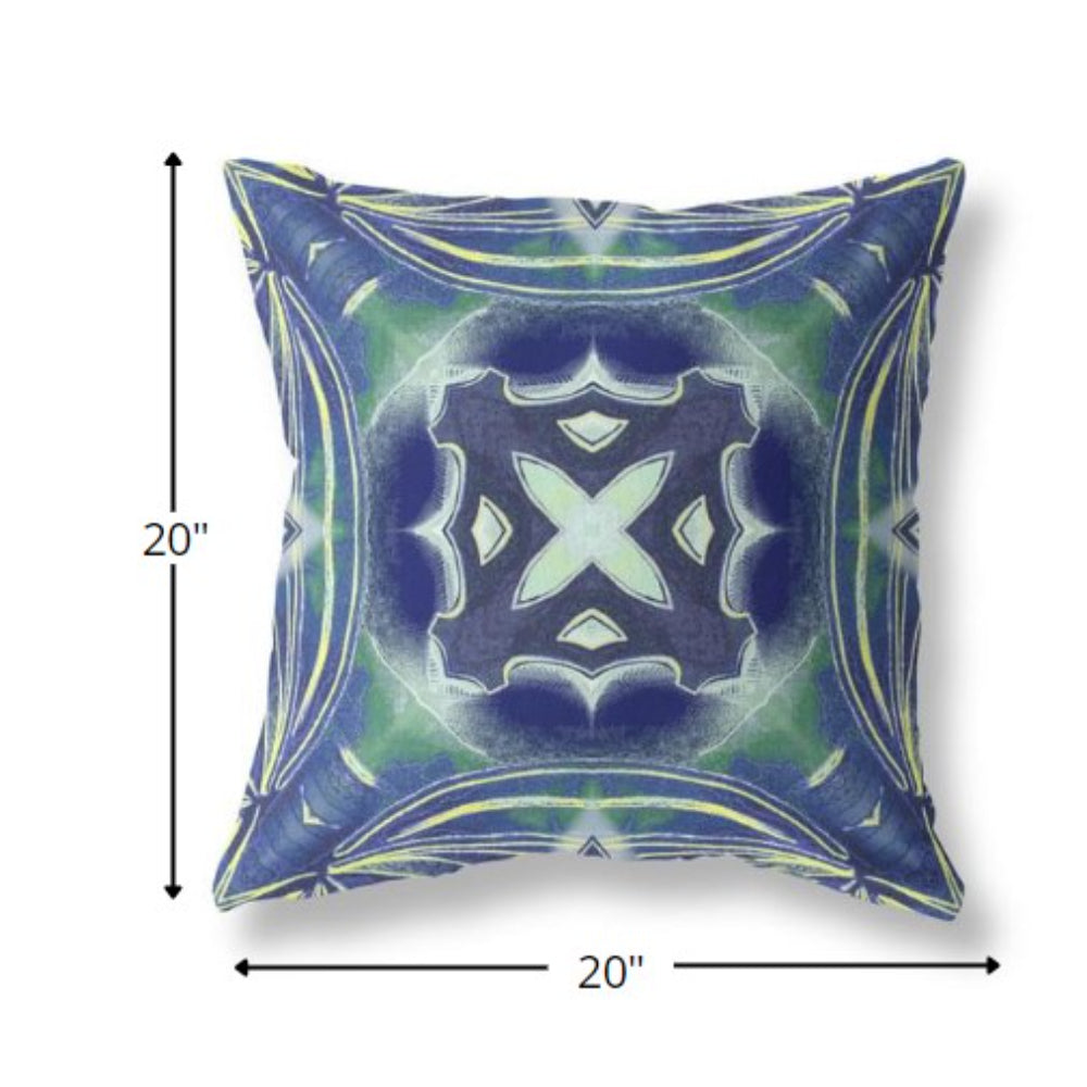 20” Evening Blue Green Geo Tribal Suede Throw Pillow