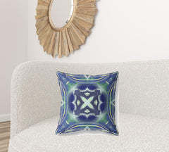 20” Evening Blue Green Geo Tribal Suede Throw Pillow