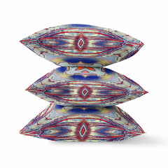 16” Red Blue Geo Tribal Suede Throw Pillow