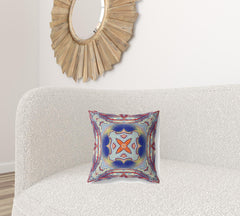 16” Red Blue Geo Tribal Suede Throw Pillow