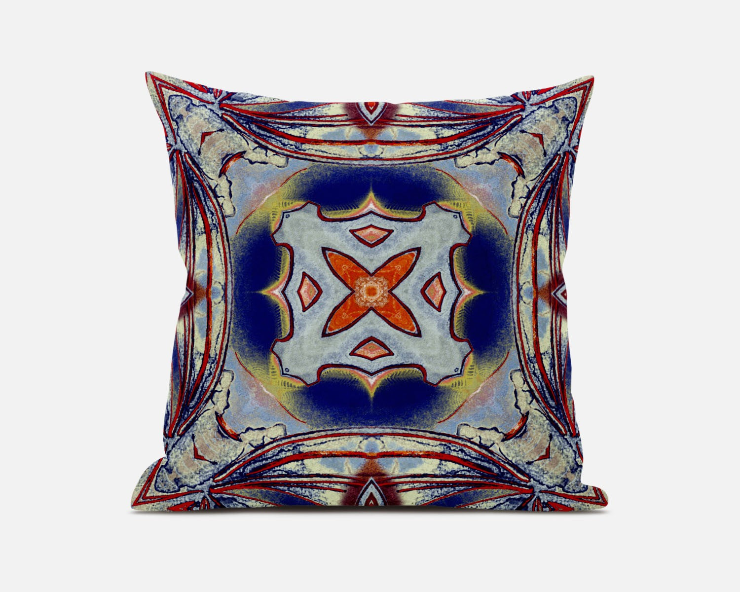 18” Red Blue Geo Tribal Suede Throw Pillow