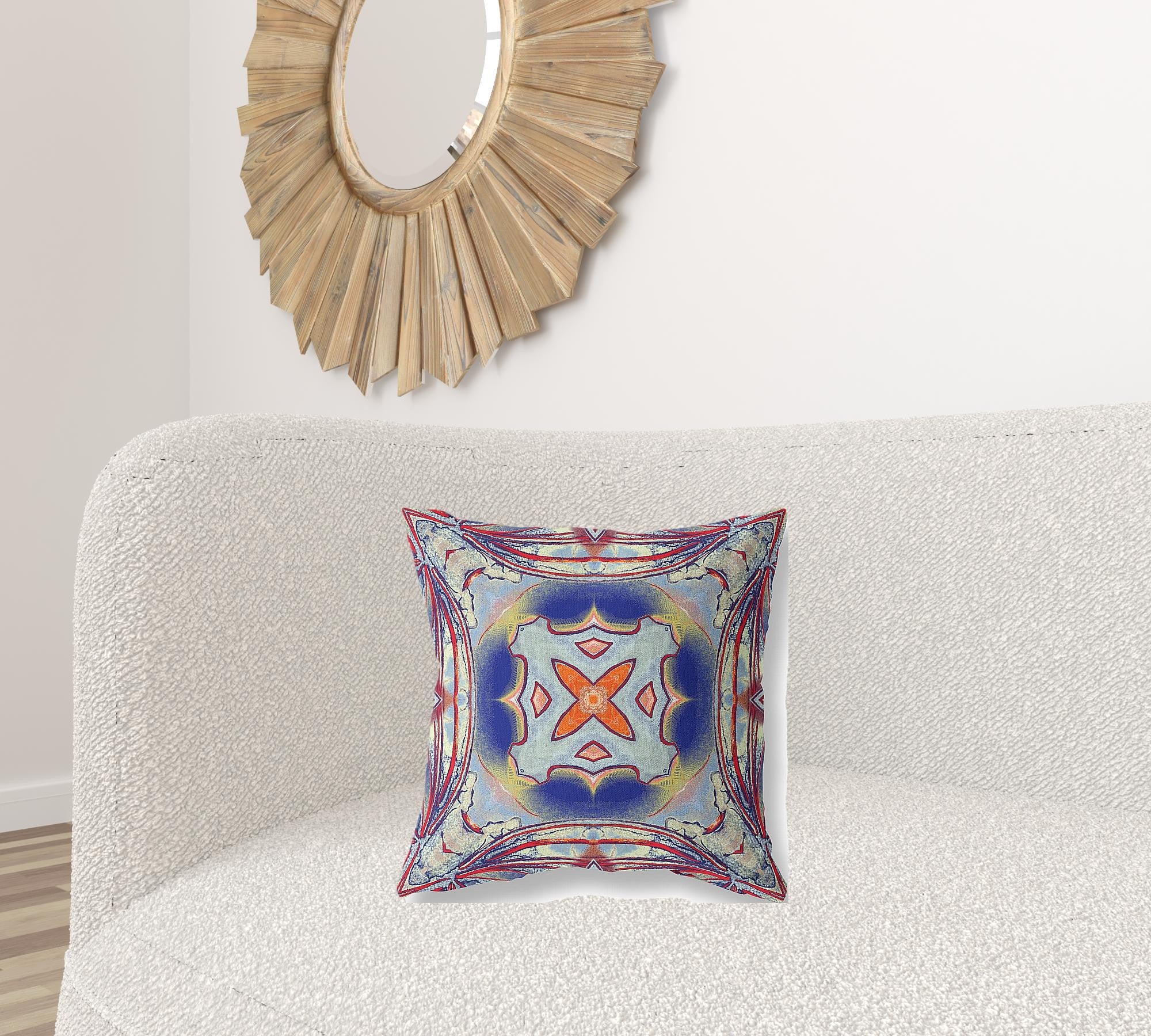 18” Red Blue Geo Tribal Suede Throw Pillow