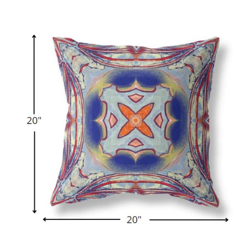 20” Red Blue Geo Tribal Suede Throw Pillow