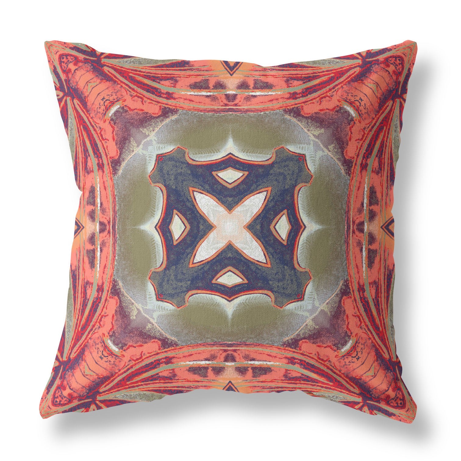 16” Peach Sage Geo Tribal Suede Throw Pillow