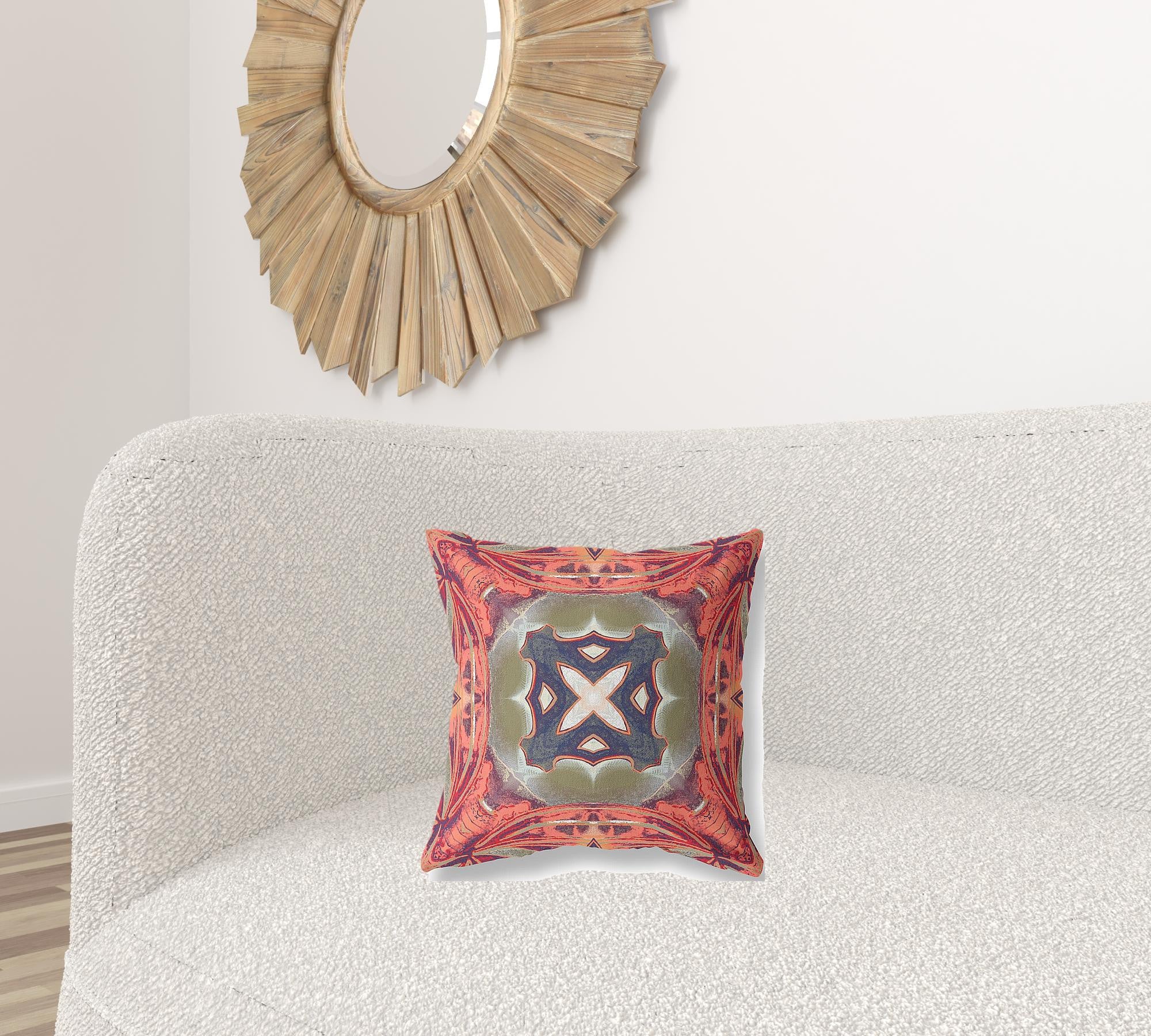 16” Peach Sage Geo Tribal Suede Throw Pillow