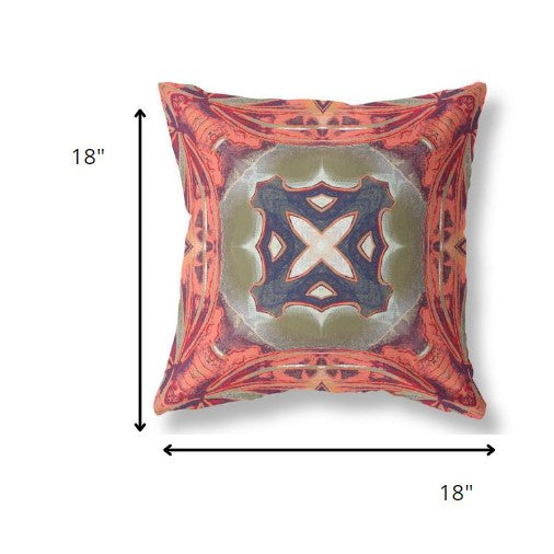 18” Peach Sage Geo Tribal Suede Throw Pillow