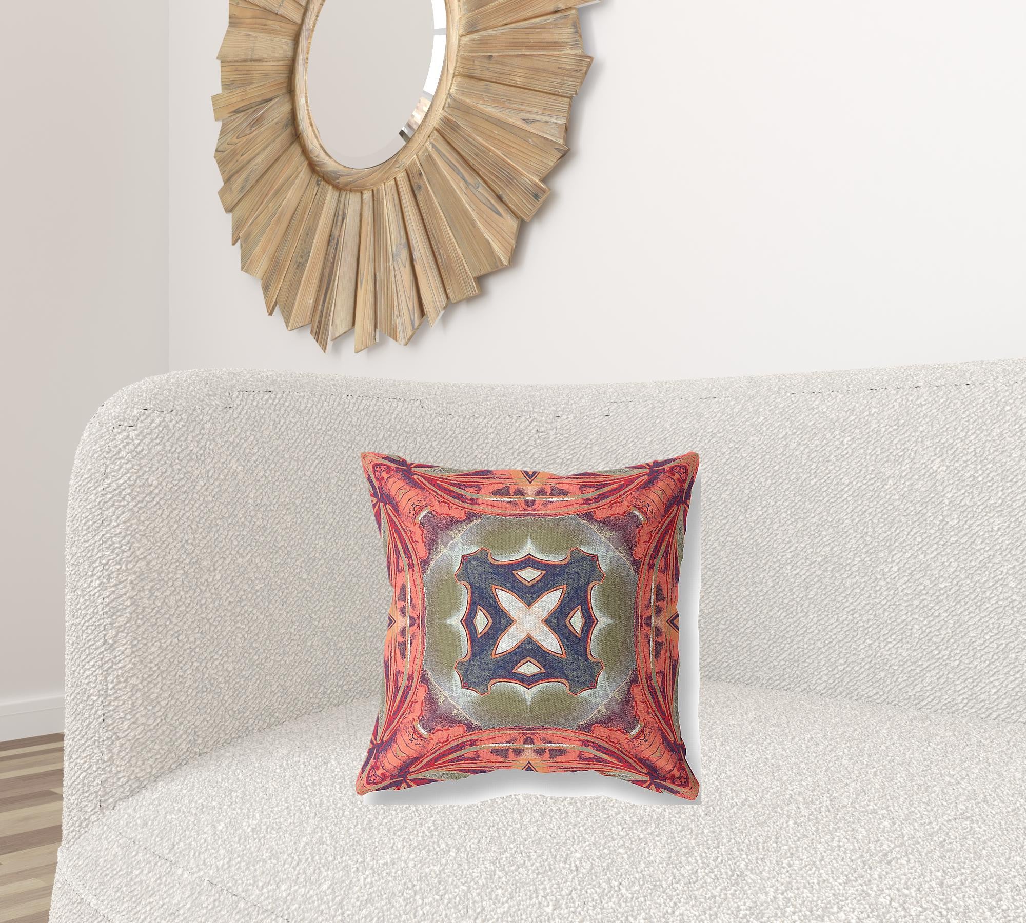 18” Peach Sage Geo Tribal Suede Throw Pillow