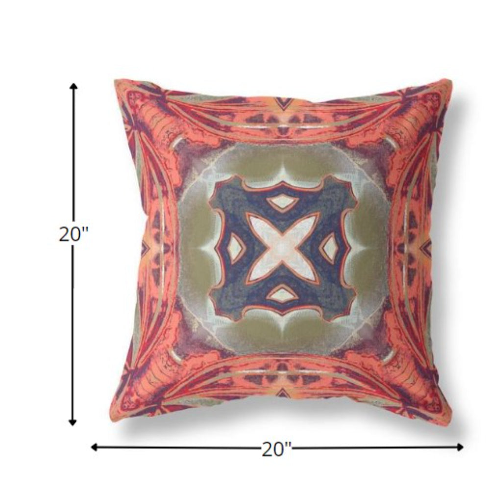 20” Peach Sage Geo Tribal Suede Throw Pillow