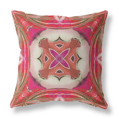 16” Fuchsia Red Geo Tribal Suede Throw Pillow