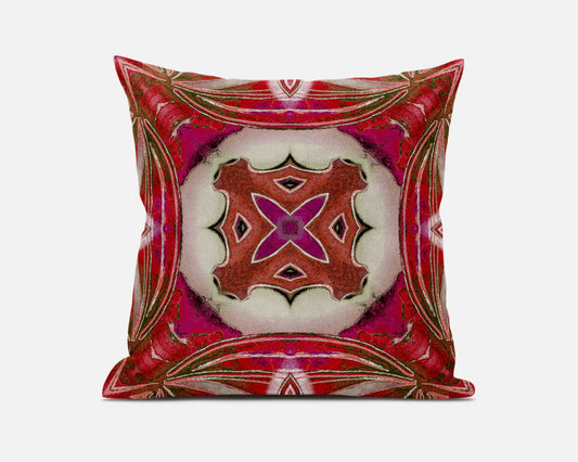 16” Fuchsia Red Geo Tribal Suede Throw Pillow