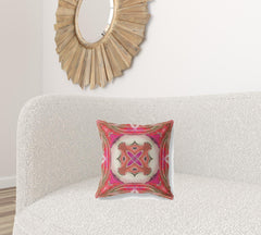 16” Fuchsia Red Geo Tribal Suede Throw Pillow