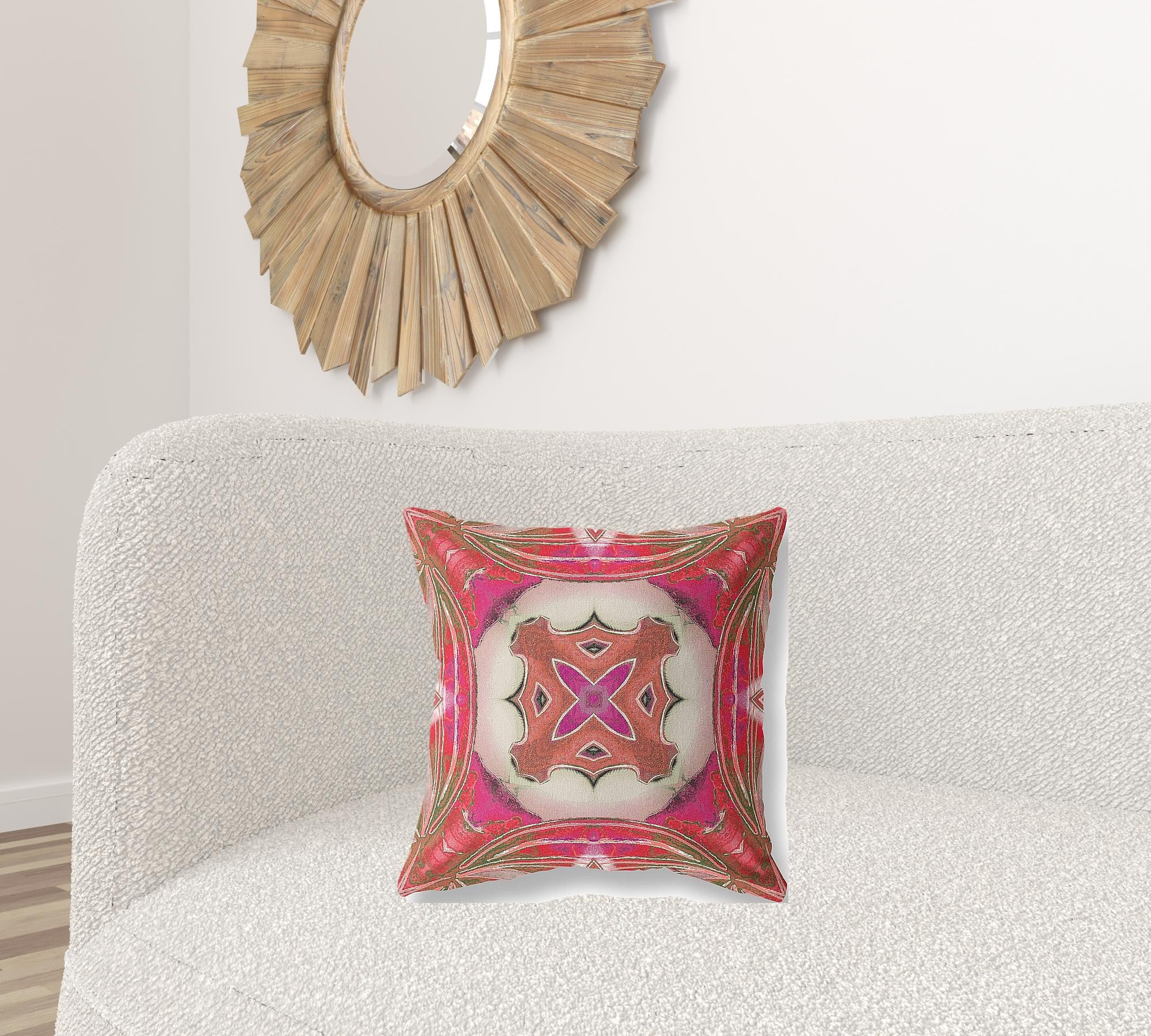 18” Fuchsia Red Geo Tribal Suede Throw Pillow