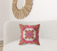 20” Fuchsia Red Geo Tribal Suede Throw Pillow