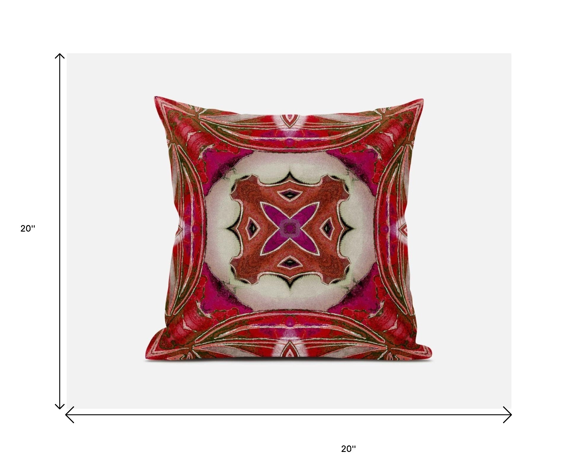 20” Fuchsia Red Geo Tribal Suede Throw Pillow