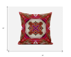 20” Fuchsia Red Geo Tribal Suede Throw Pillow