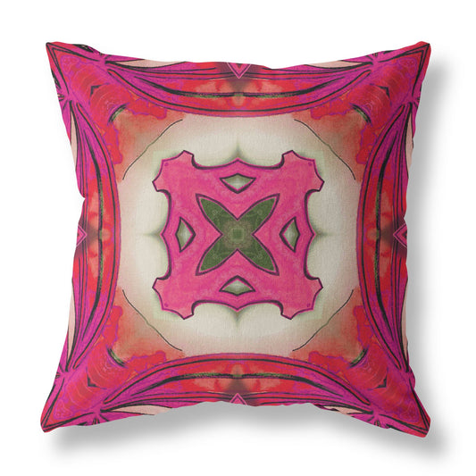 16” Hot Pink Geo Tribal Suede Throw Pillow