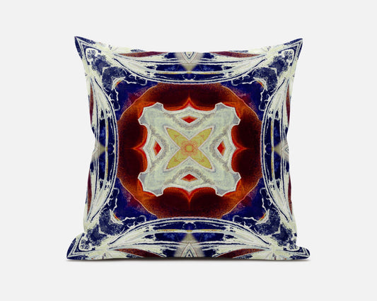 18” Indigo White Geo Tribal Suede Throw Pillow