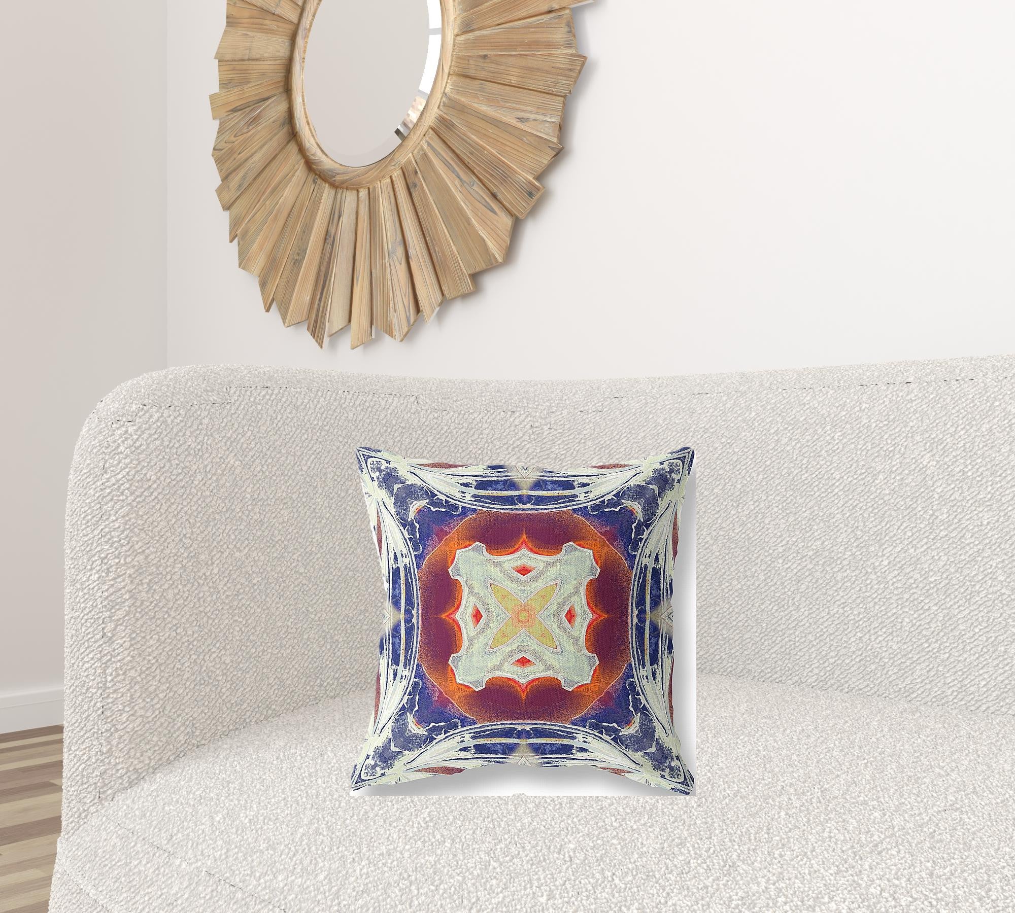 18” Indigo White Geo Tribal Suede Throw Pillow