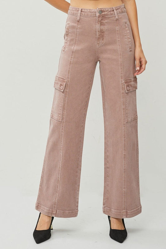 RISEN Full Size High Rise Wide Leg Cargo Jeans - Trendsi