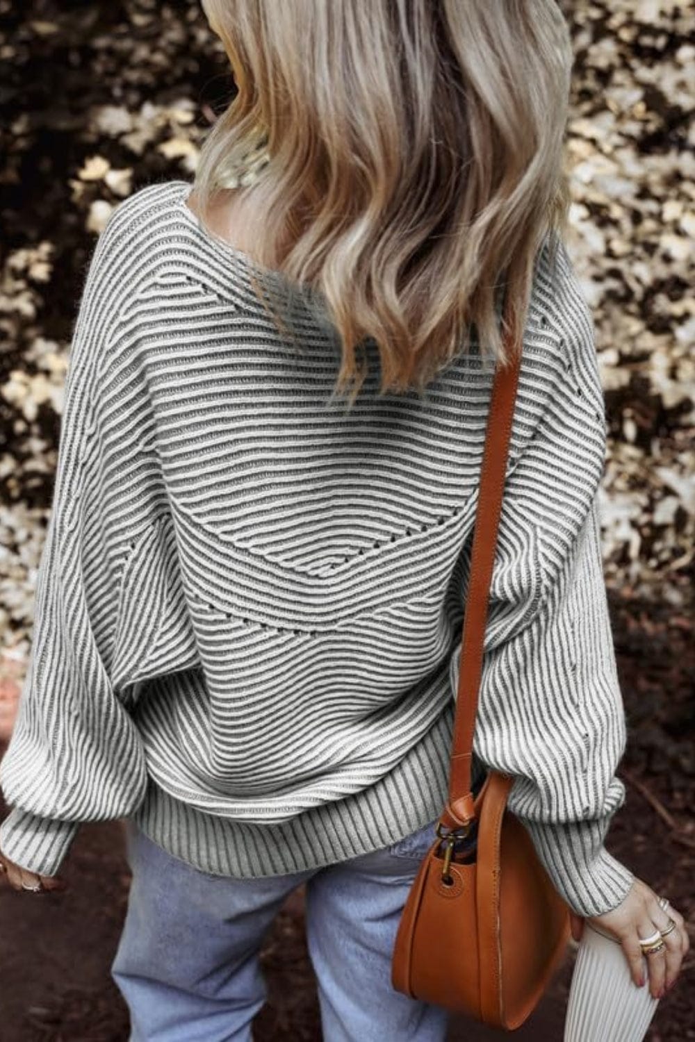 Textured Striped Round Neck Long Sleeve Top - Trendsi