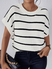 Striped Round Neck Short Sleeve Knit Top