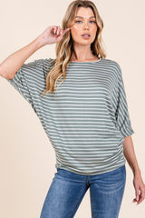 BOMBOM Striped Boat Neck Dolman Sleeve Top - Trendsi