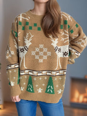 Christmas Element Round Neck Long Sleeve Sweater - Trendsi