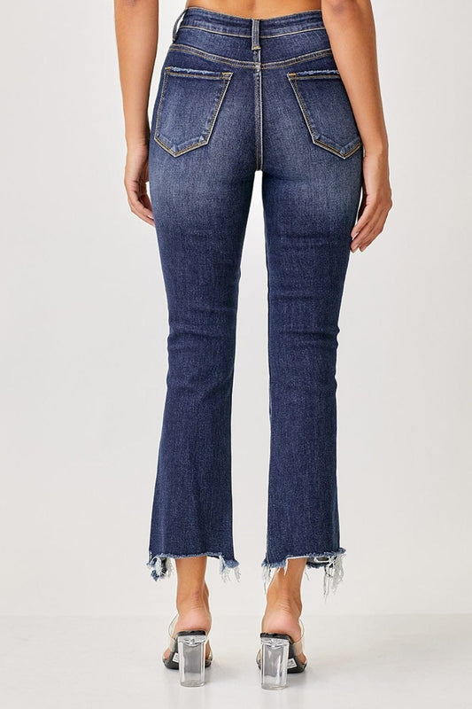 Risen Full Size Frayed Hem Cropped Straight Jeans - Trendsi