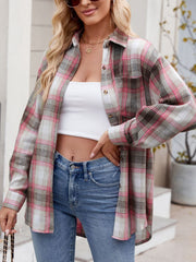 Plaid Collared Neck Long Sleeve Shirt