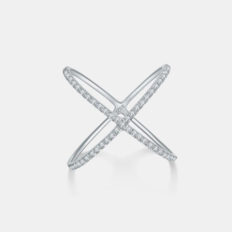 925 Sterling Silver Moissanite Crisscross Ring - Trendsi