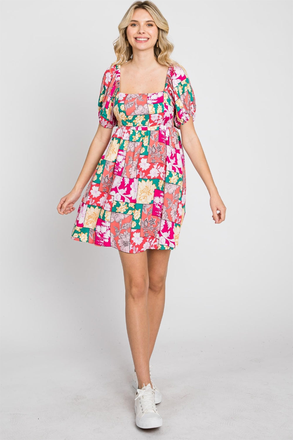 GeeGee Floral Ruff Sleeve Mini Dress Trendsi