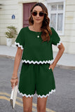 Contrast Trim Round Neck Top and Shorts Set - Trendsi