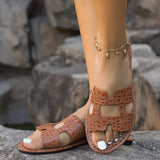 Crocodile Pattern Open-Toe PU Leather Sandals - Flyclothing LLC