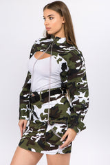 American Bazi Camouflage Cropped Jacket with Chains - Trendsi