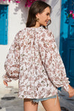 Printed Tie Neck Flounce Sleeve Blouse - Flyclothing LLC