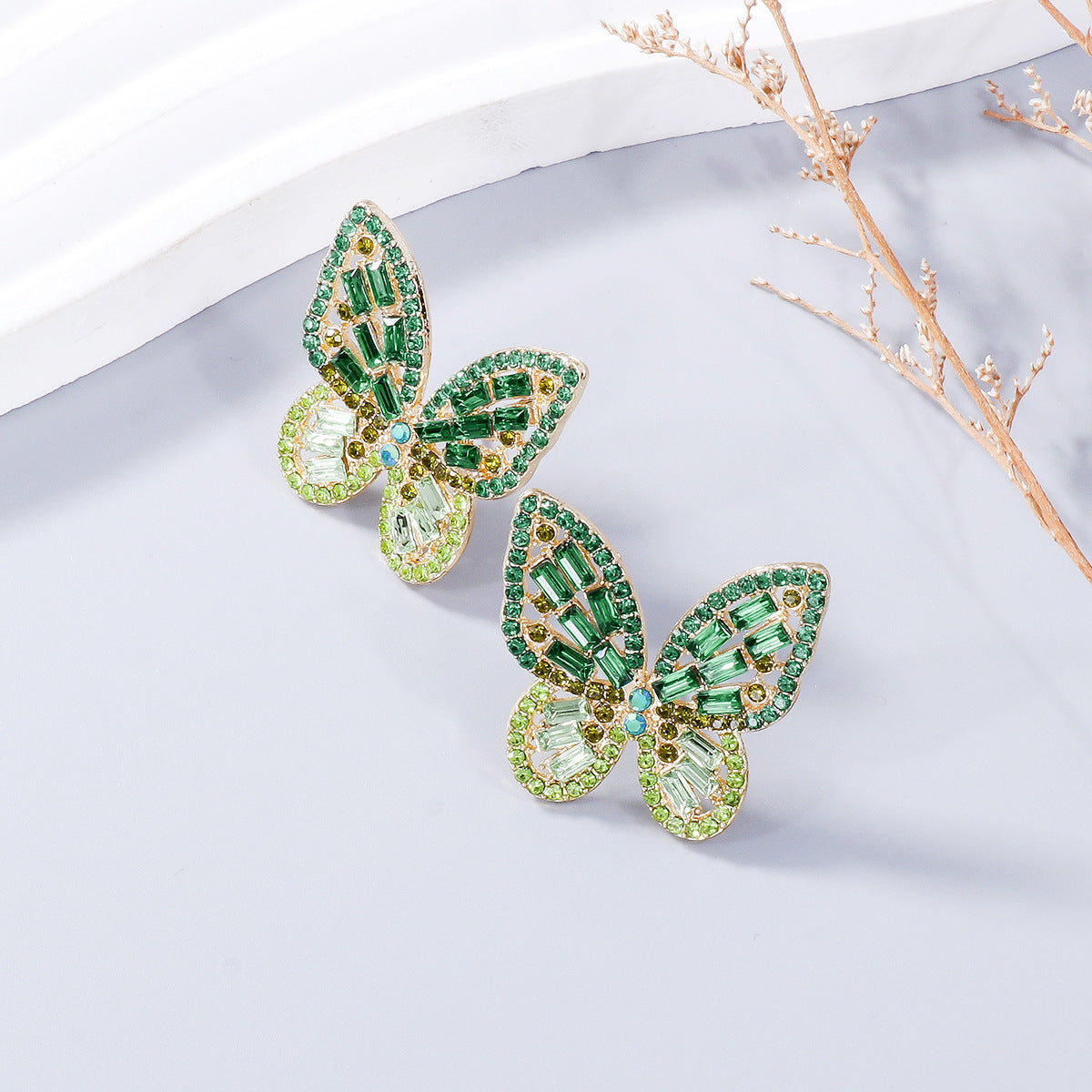 Alloy Inlaid Rhinestone Butterfly Earrings - Flyclothing LLC