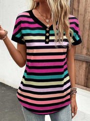 Striped V-Neck Short Sleeve T-Shirt